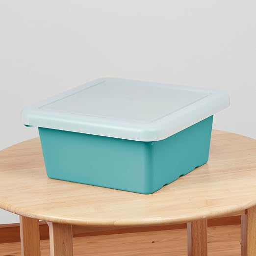 ECR4Kids Stackable Square Bins with Non-Snap Lids, Multipurpose Organization, Seafoam, 2-Pack - Image 9