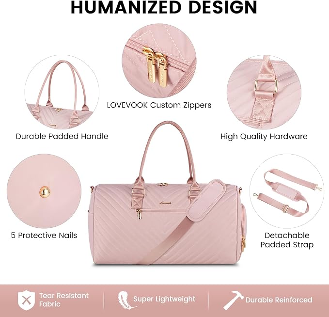 LOVEVOOK Travel Duffle Bag, Weekender Bag for Women with Toiletry Bag, Carry on Overnight Bag with Shoe Compartment, Gym Duffel Bag with Wet Pocket, Mommy Hospital Bags for Labor and Delivery - Image 6