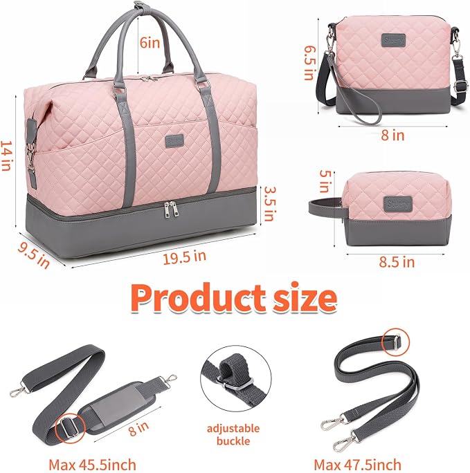 Weekender Bag, Large Travel Duffel Bag for Women, Carry on Overnight Bag with Shoe Compartment and Toiletry Bags - Image 6