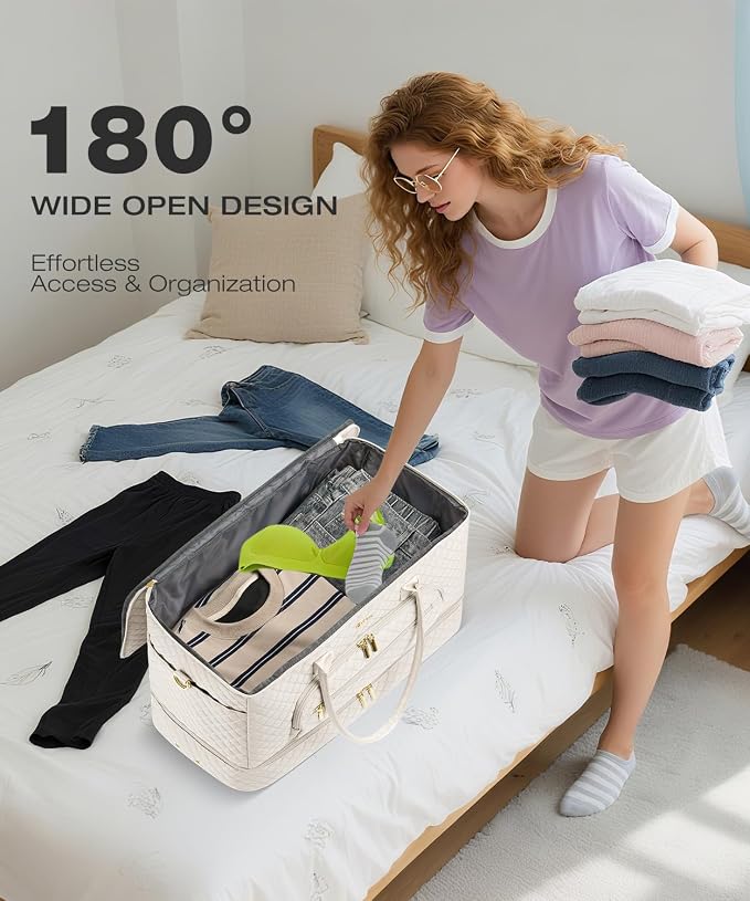 Travel Duffle Bag, Wide Open Large Weekender Bag for Women with Shoe Compartment, Carry on Overnight Bags with Toiletry Bag, Hospital Bag for Women Labor Delivery with Wet Pocket (Cream) - Image 3