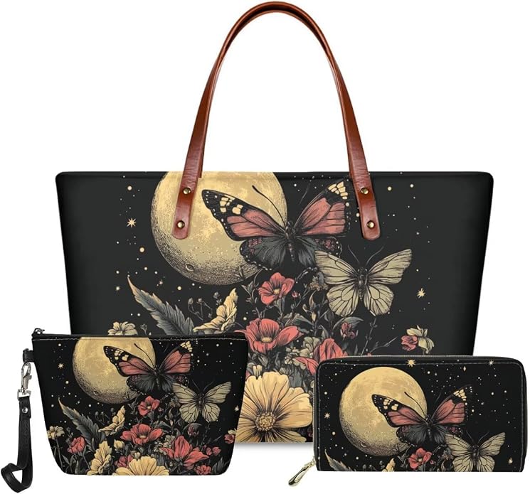 GIFTPUZZ Women Top Handle Bags Handbags with Zipper Leather Wallet Cash Card Phone Holder and Makeup Bag Set 3pcs by GIFTPUZZ