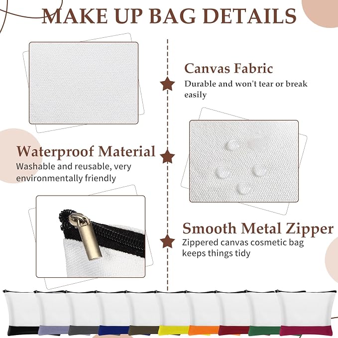 Sanwuta 20 Pcs Large Blank Canvas Tote Bags and Makeup Bags Blank Reusable Grocery Luggage Canvas Tote with Handles (Dark Colors) - Image 6