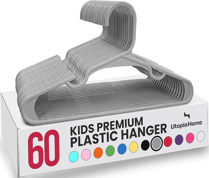 Utopia Home Kids Hangers 60 Pack – 11.5 Inch Baby Closet Hangers Gray | Plastic baby hangers | Fits children's & infant clothes | Gentle on delicate garments by UTOPIAHOME