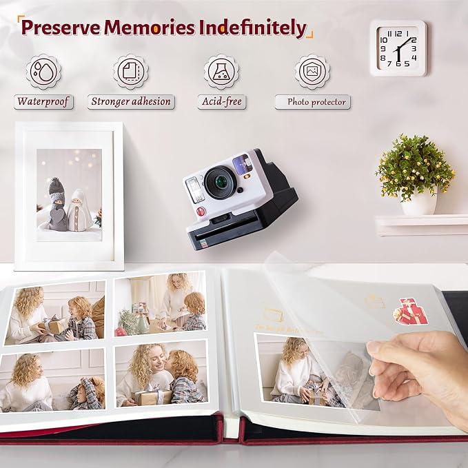 Artfeel Photo Album Self Adhesive Scrapbook,120 Pages Large Photo Book for 4x6,5x7,8x10 Pictures,DIY Album for Baby Wedding Family Travel Birthday,with Metallic Pen and Scraper - Image 2