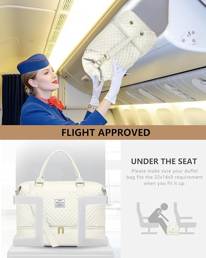 Women Weekender Travel Duffle Bag: Travel Duffel Overnight Bags with Shoe Compartment Large Carry on Tote Bag Toiletry Bag Weekend Yoga Gym Hospital Bags for Labor and Delivery with Wet Pocket Beige - Image 7