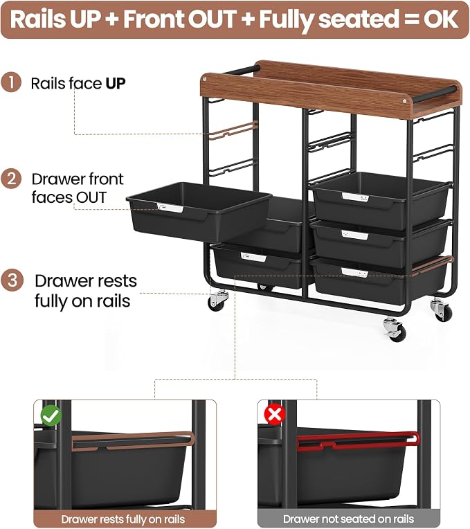 10 Drawers Rolling Cart with Wooden Tabletop, Utility Storage Cart with Wheels, Art Supply Craft Organizer on Wheel with Metal Frame & Handles for Home Office School,Black | Easy Setup, Large Capacity, Sturdy Build, Lockable Mobility, For office, class... - Image 8