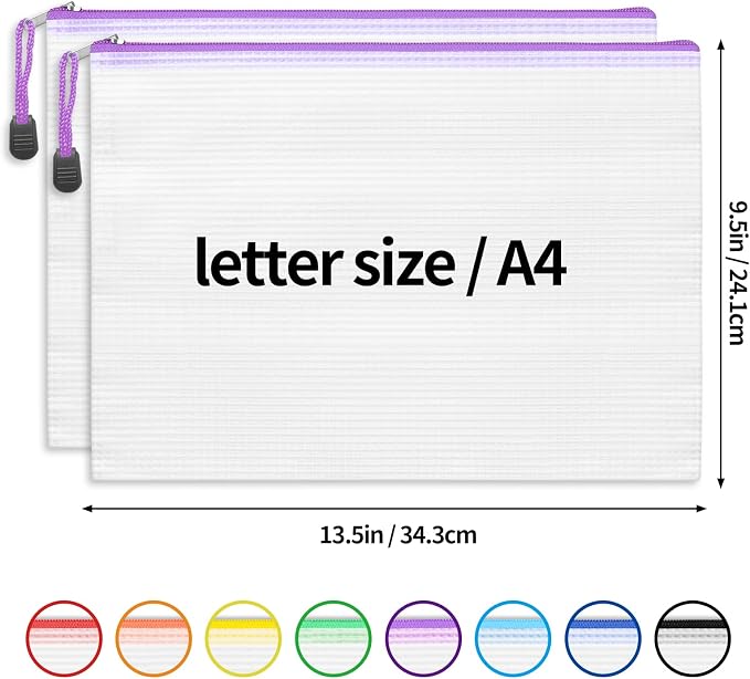EOOUT 32pcs Mesh Zipper Pouch Bags, Mesh Bags with Zipper, Zipper Pouch for Organizing, Letter Size, A4 Size, for Office Supplies, Puzzles - Image 2