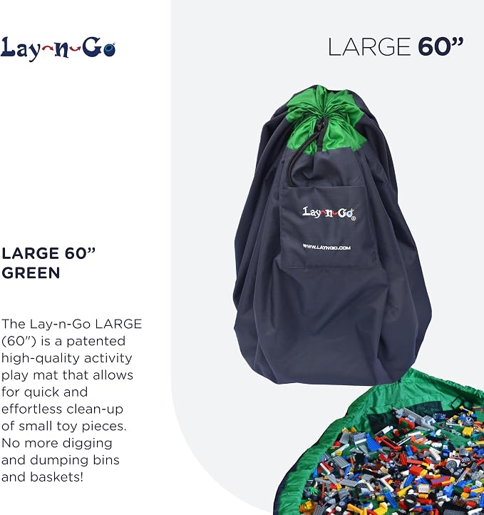 Lay-n-Go Layflat Portable Drawstring Cinch Storage Toy & Mini Figures Organizer & Play Mat, Mesh Pockets, Home & Travel, Kids & Toddlers Playdates, 2 Straps for Backpack, Durable, Machine Washable - Image 3