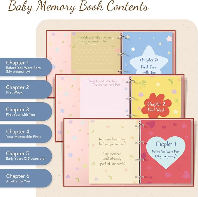 Kasfalci Baby Memory Book – Baby Book Keepsake Pregnancy Journal, Gender Neutral Photo Album and Milestone Scrapbook for Boy or Girl to Record Memories from Pregnancy to Age 5,Newborn Books - Image 3