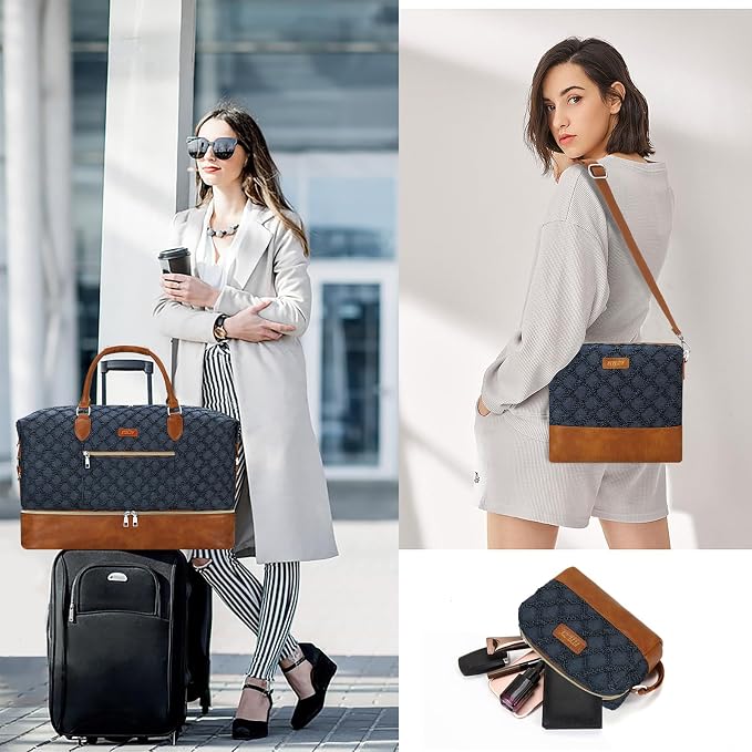 ITIEZY Weekender Bag for Women 21.5" Travel Duffel Large Carry On Bag 3PCS | Nylon Duffel Bag with Waterproof Shoe Compartment, Crossbody Bag and Toiletry Bag, Travel Weekend Hospital Overnight Gym Bag - Image 2