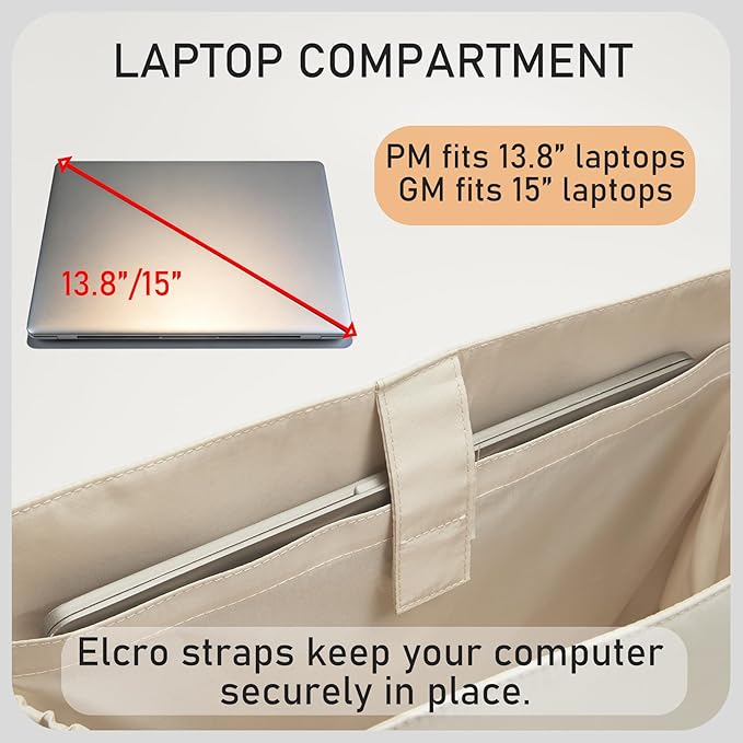 Nylon Tote Bag Organizer Insert for Goyard Saint Louis PM Bag, White | 13in Laptop Sleeve Purse Organizer Insert for Goyard ST, Waterproof, Elastic Cup Holder, YKK Zipper, 5 Pockets Storage Travel - Image 2