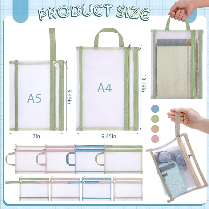 MotiMind 48 Pack Double Layer Mesh Zipper Pouch Bag A4 &A5 Toy Storage Bag | Mesh Bags with Zipper & Handle, Toy Organizer for Building Blocks, Puzzles, Board Games, School Office Organization & Storage - Image 2