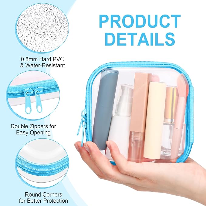 Sanwuta 6 Clear Hard Zipper Case,Colorful,5 X 5 X 2 Inch | Pencil Case Pouches ,Makeup Bag,Plastic Toiletry Diaper Bag ,Travel Toy Storage,Waterproof Organizer Bins - Image 3