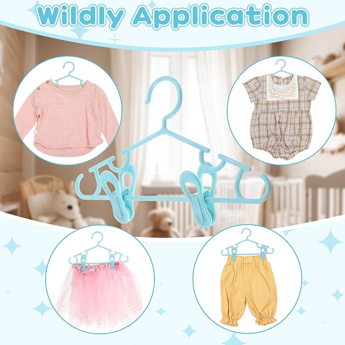 Hsei Baby Hanger with Clip for Pant,120 Packs Total,Sky Blue,10.6 Inch | 40 Kids Plastic Hanger with 80 Clips for Newborn, Nursery, Daycare, Preschool, Closet, Wardrobe Organizer for Baby Shower - Image 4