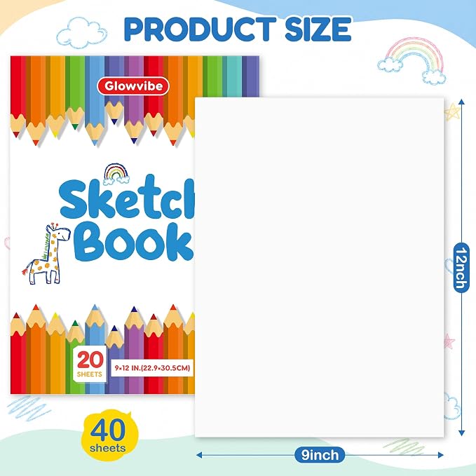 9" x 12" Sketch Book, 24‑Pack 20‑Sheet Drawing Pads for Kids | Bulk Art Supplies for Coloring, Doodling, Painting & Writing, Sketch Pad for Kids (Top Glued) - Image 2