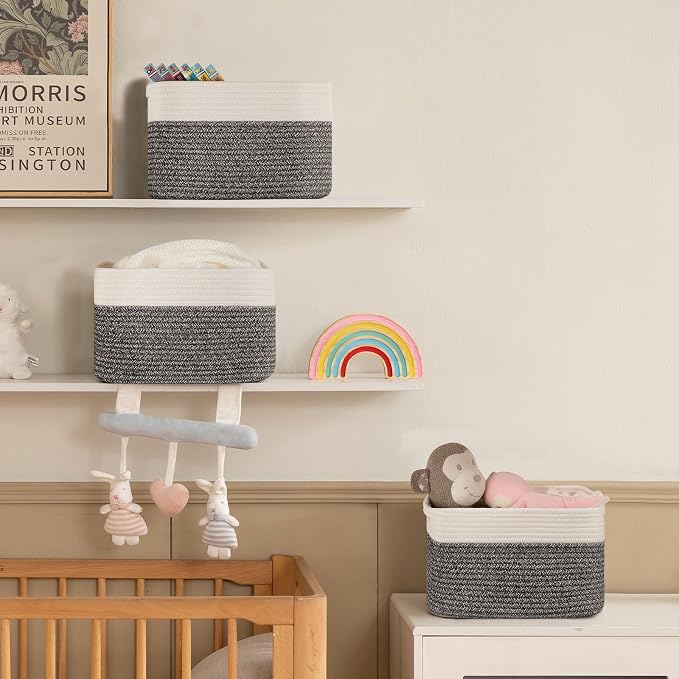 4 Pack Storage Baskets for Organizing, Woven Baskets for Shelves - Perfect for Toys, Books, Towels, and Clothes, Durable Gift Basket Bins Toy Storage, 12.7''Lx9''Wx7.8''H, Black & White - Image 5