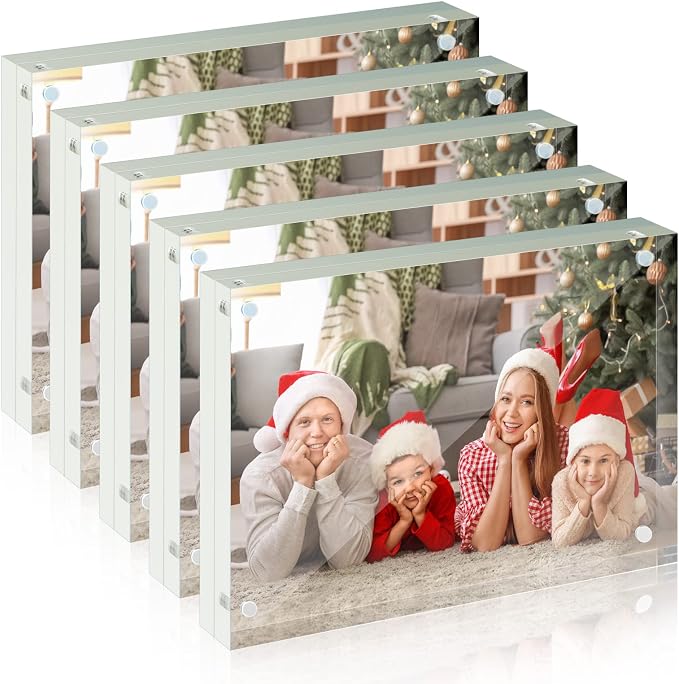Syntrific 5x7 Acrylic Photo Frame 5Pack Premium Acrylic Photo Frame Magnetic Picture Frames Clear | Clear Lucite Frames, Stand on Desk, Horizontal and Vertical, Frameless, Floating Effect Photo Display by SYNTRIFIC
