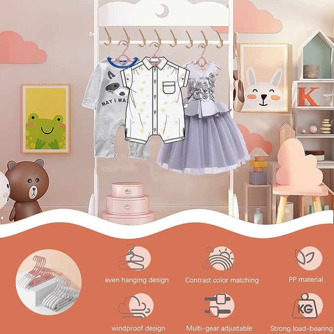 Baby Closet Hangers,20Pack Space Saving Kids Hangers Grey | Non-Slip and Extendable Baby Nursery Closet Hangers,11-14" Adjustable Plastic Infant Hangers for Girl Boy Toddler Kids Child. - Image 5