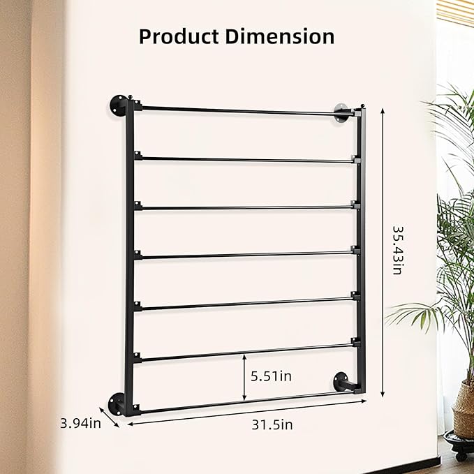 7 Tier Wall Mount Ribbon Organizer, Metal Rack for Craft Room | Wall mounted ribbon holder ideal for flower shops, stores, wrapping paper, scarf, tie, belt, towel storage - Black - Image 2