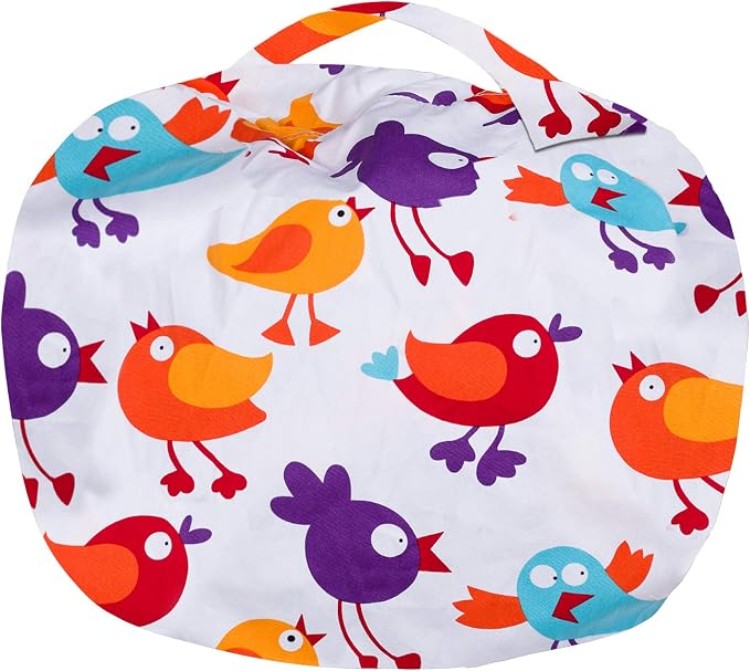 Posh Stuffable Kids Stuffed Animal Storage Bean Bag Chair Cover - Childrens Toy Organizer, Large 38" - Canvas Birds on White - Image 7