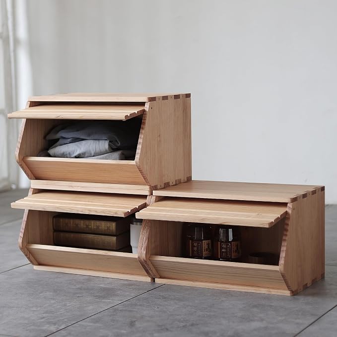Stackable Solid Wood Storage Chests,Hall Entryway Cabinet,Modular Wooden Multi-use Box,Bins with Lids,Closet Storage Organizers,Drawers,Potato,Onion,Bread,Classify by Items,19.5”W(3 Pack) - Image 4