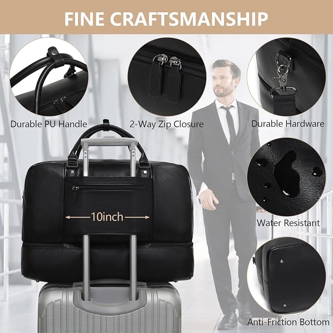 4-in-1 Waterproof Faux Leather Overnight Travel Bag for Women Men | Hospital Gym Weekender Bag Carry On Personal Item Travel Duffel Bags with Shoe Compartment Toiletry Bag Fit 21" Laptop - Image 4