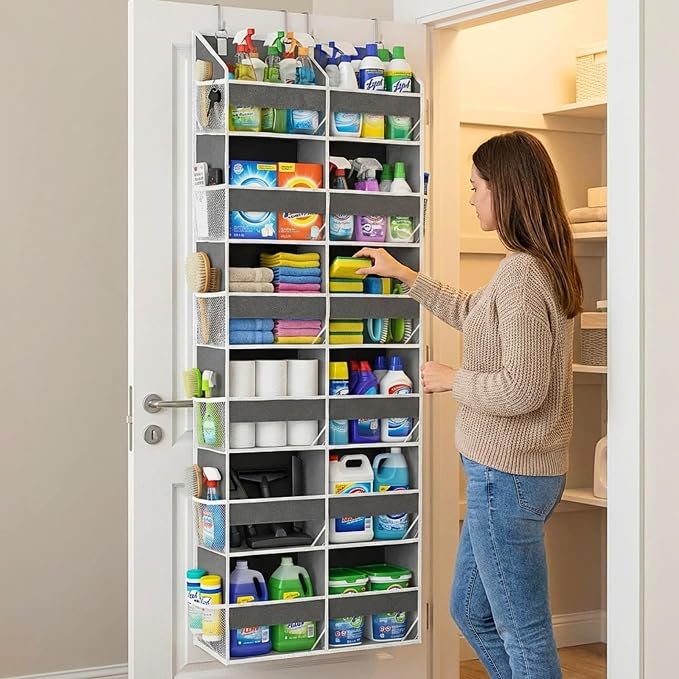 2 Pack Over The Door Organizer 6 Tiers, Extra Large Behind Door Storage of 12 Compartments, 80 lbs Weight Capacity Hanging Storage Organizer with Clear Window Kids Toys,Shoes (6 Tiers - Grey) - Image 6