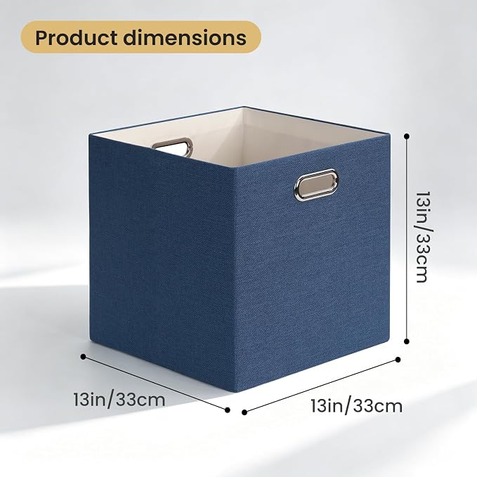 Posprica 13x13x13 Storage Cube Basket Bins, Set of 4, Army Blue | Storage Cube Bins 13x13,Foldable, For Closet Organizer Shelf Cabinet Bookcase, Thick Fabric Drawer - Image 2