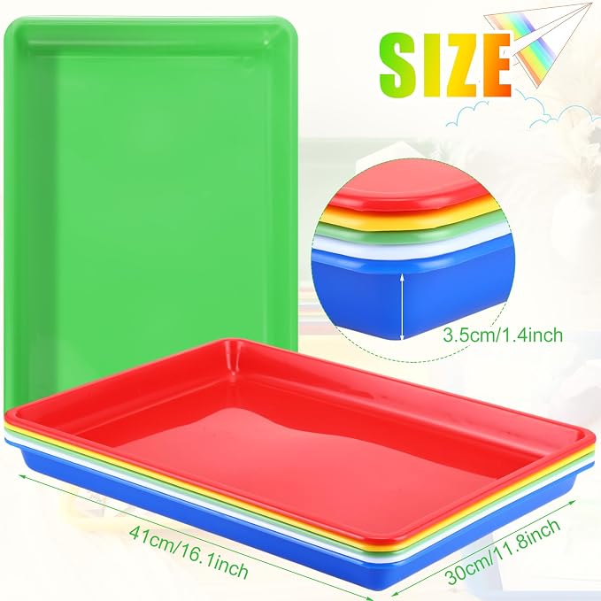 Maitys 15 Pack Plastic Art Trays 12 x 16 Inch Activity Crafts Trays Sensory Tray DIY Projects, Painting, Beads, Jewelry Office Home Organizer Arts and Crafts Supplies(Multicolor) - Image 3