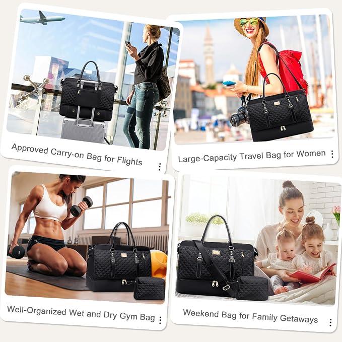 Weekender Bag Overnight Bags for Women,Duffel Bags for Travel Gym with Shoe Compartment with Toiletry Bags, Large Carry On Hospital Bag for Women Weekend,Getaway,Sport,Workout (Black) - Image 7