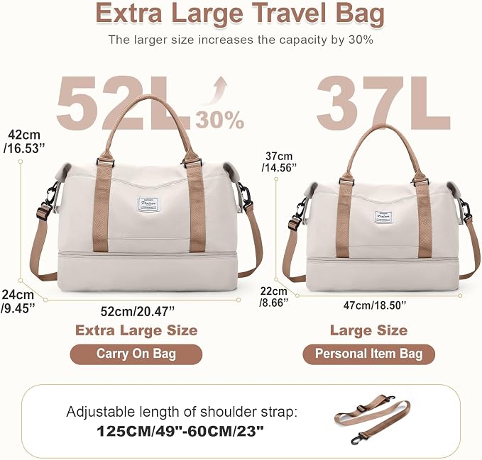 Large Weekender Bags for Women, Travel Duffel Bag with Shoe Compartment,Personal Item Travel Carry on Overnight Bag for Women Travel Set,Beige & Brown - Image 2