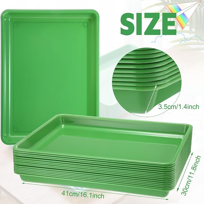 Maitys 15 Pack Plastic Art Trays 12 x 16 Inch Activity Crafts Trays Sensory Tray DIY Projects, Painting, Beads, Jewelry Office Home Organizer Arts and Crafts Supplies(Green) - Image 3