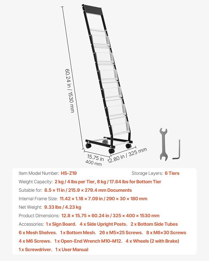 VEVOR Brochure Display Rack, Narrow 6-Tier Magazine Literature Display Stand with Wheels, Metal Floor Standing Magazine Rack, Movable Newspaper Catalog Holders for Shop Exhibitions Office (6 Pockets) - Image 7