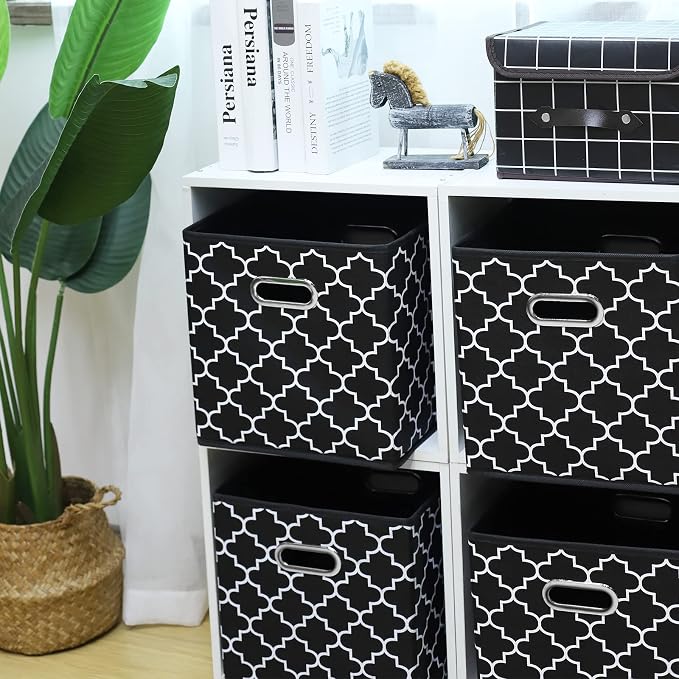 Fabric storage bins Cubes, Fabric Cube Organizer with Handle, Foldable Cube Bins for Cloth or Accessary Storage, 11x11x11 set of 6,Black Light - Image 3