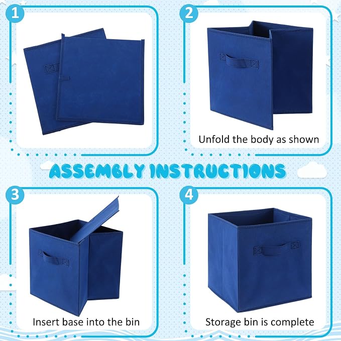 Yinder 12 Pcs Cube Storage Bin Blue 10.5''x10.5''x11'' Storage Bins for Playroom Decor Colorful Bins for Kids Foldable Baskets for Nursery Organizer Boxes Fabric Boxes(Dark and Light Blue) - Image 7