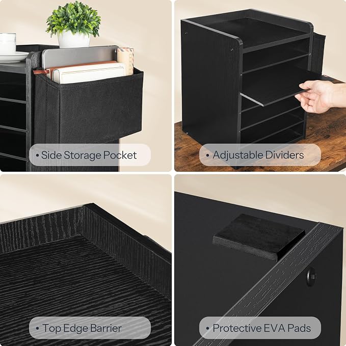 HOOBRO Adjustable Countertop Mail Sorter, 6 Tier Wooden Paper Organizer, Vertical Literature Organizer with Side Storage, Office Mailbox Cubbies, Classroom Mailbox, for Home, Office, Black BB34WF01 - Image 7
