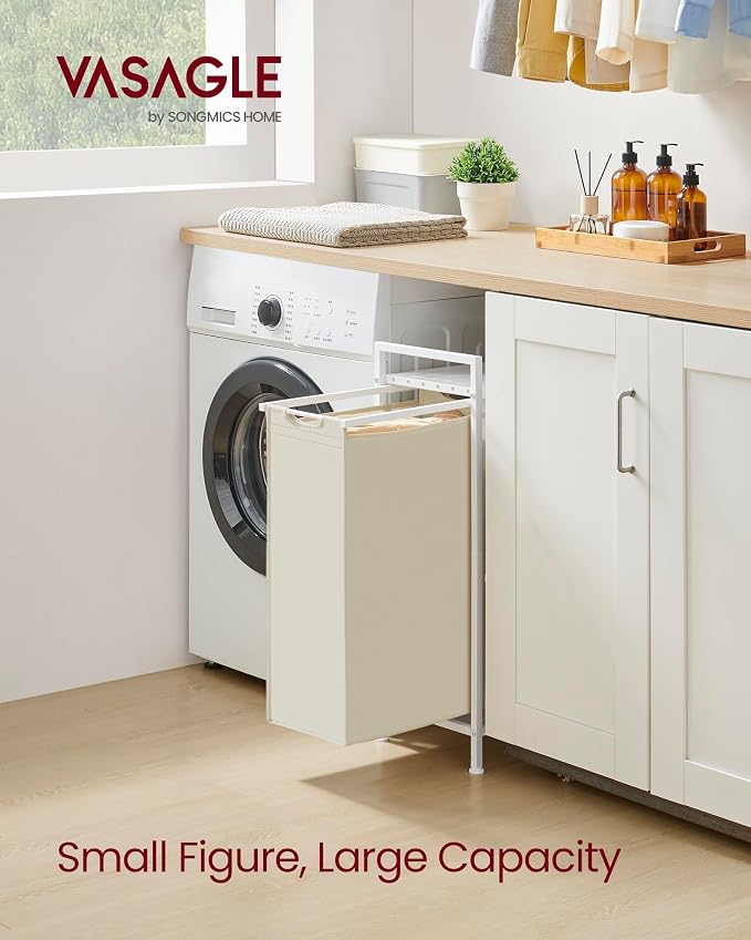 VASAGLE Laundry Hamper, Laundry Basket, Laundry Sorter with a Pull-Out and Removable Bag, Shelf, Metal Frame, 12.4 Gallons (47 L), 16.5 x 11 x 29.5 Inches, Cream White and Cloud White UBLH001W01 - Image 2
