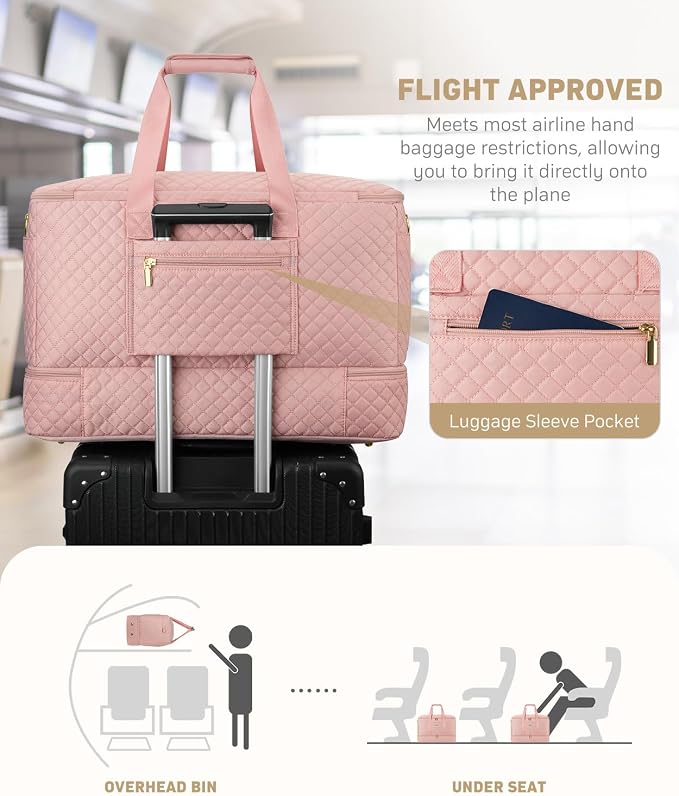 Duffle Bag for Travel, 40L Weekender Bag with Shoe Compartment, Carry On Overnight Bag for Women with Toiletry Bag Duffel Bags with Wet Pocket for Gym Hospital Bags for Labor and Delivery Pink - Image 6