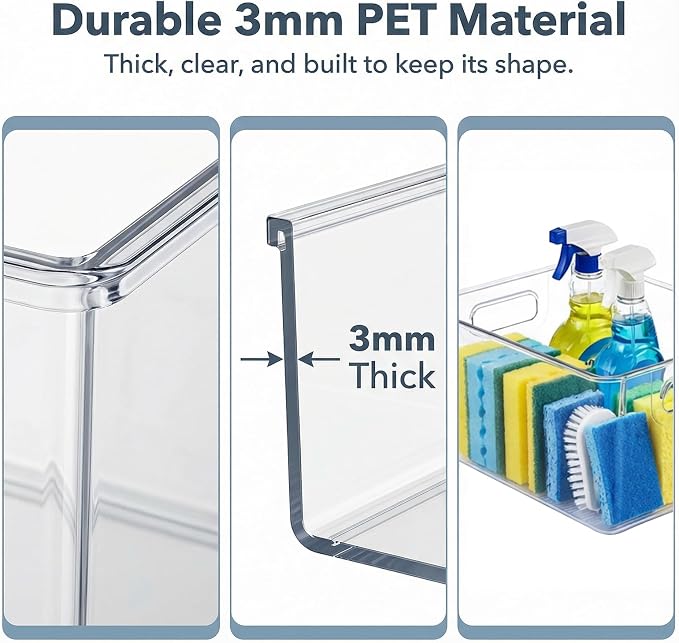 MOONEDGE 8 Pack Clear Plastic Storage Organizer Bins, 4 Large & 4 Narrow | Pantry Organizers and Storage, Clear Bins for Organizing, Narrow Storage Bins, Fruit Storage Containers for Fridge, Kitchen - Image 8