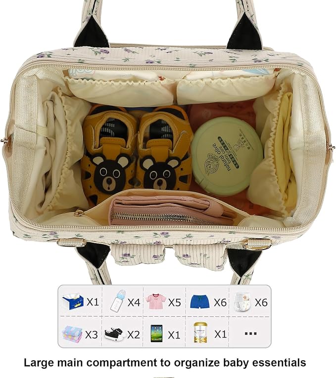Corduroy Diaper Bag Backpack for Baby Girls Boys, Women Large Nappy Bags for Mom (Beige Corduroy Floral Purple) - Image 5