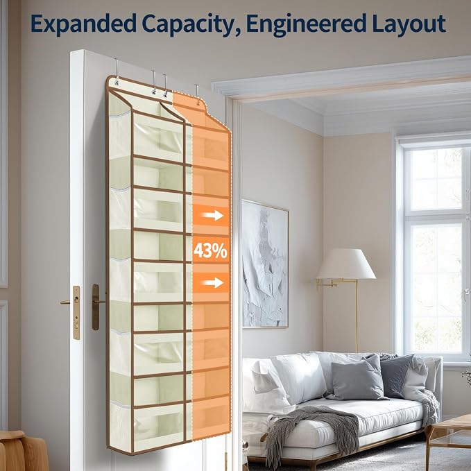 Yecaye 5-Tier Over The Door Organizer Dual-Column, 80lbs Load Over the Door Storage of 10 Compartments, Heavy Duty Door Organizer Hanging for Bedroom Closet Nursery Bathroom Pantry, Beige, 2 Pack - Image 4