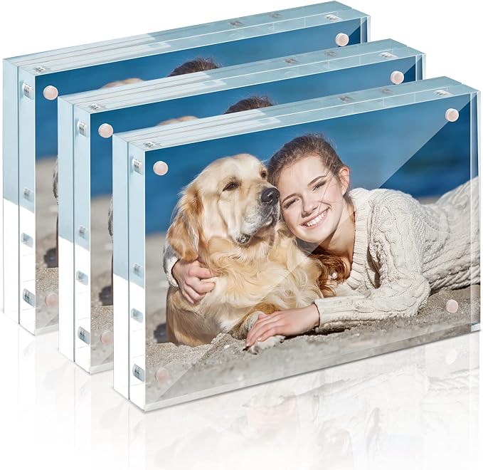 4x6 Acrylic Frame 3 Pack,20MM Thicker Frameless Clear Picture Frames | Freestanding Double Sided Magnetic Picture Frame,Acrylic Picture Frames for Desktop Display with Microfiber Cloth,Gift Ideal by TwingRepublic
