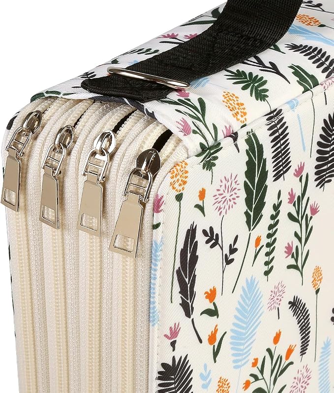 384 Slots Pencil Case, 4-Layer Organizer with Shoulder Strap | 4-layer twill oxford case with 384 elastic slots, carry handle, removable strap, and outer pocket for phone or keys. - Image 4