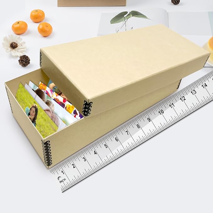 Lineco Archival Photo Card Box, Museum-Quality Storage, 4x6x12 Inch, Tan | Acid-Free with Removable Lid, Metal-Edge Corner, Bulk Storage and Preservation for Negatives, Prints, Films, Photos, Snapshot - Image 3