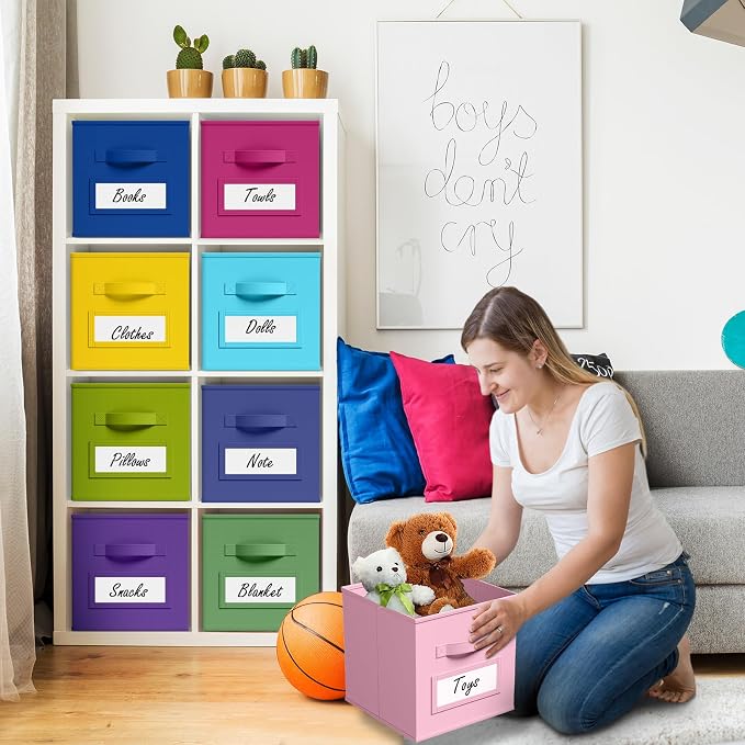 Teenyyou 10 Pack Fabric Storage Cubes 11 Inch Collapsible Cube Bins with Label Window & Handle Foldable Organizers Baskets for Shelf Closet Nursery Kids Room Clothes Book Toy(Candy) - Image 6