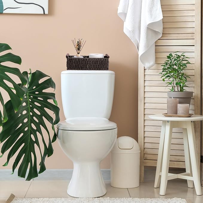 Boao 3 Pcs Boho Storage Wicker Baskets Handmade Woven Decorative Paper Rope Baskets for Organizing with Handle Countertop Toilet Paper Storage Container for Toilet Tank Top(Dark Brown,Rectangle) - Image 5