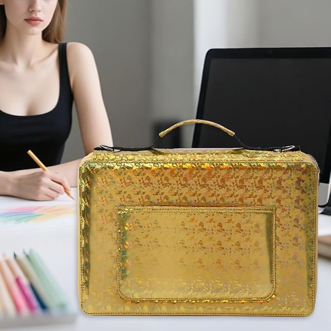 Large Capacity Colored Pencil Case - 500 Individual Slots PU leather with Zipper Closure Portable Organizer for Watercolor Pencils Ideal for Artists（Yellow） - Image 5