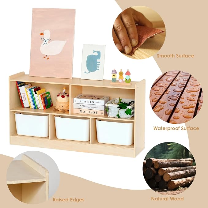 Montessori Book and Toy Shelf for Kids, 5-Section Organizer, Birch Plywood | Open Shelving with Customizable 5-Section Layout for Kids Room, Playroom, Classroom, Books, and Toys - Image 3