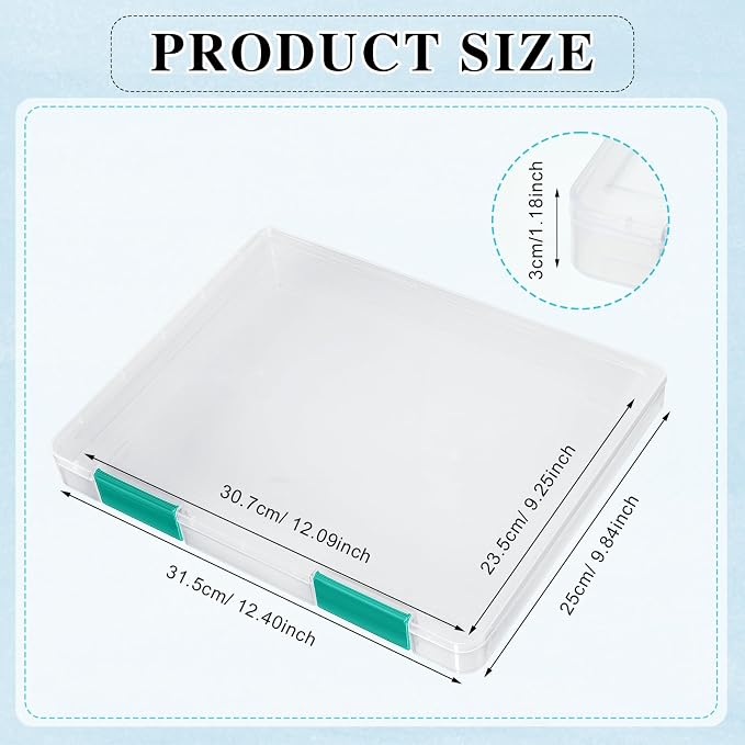 6 Pcs Clear Paper Storage Box,12.4 x 9.84 x 1.18 Inches,Dark Green | A4 Plastic File Box Document Paper Organizer Storage Board Game Project Cases Containers with Buckle for Craft, Magazine - Image 2