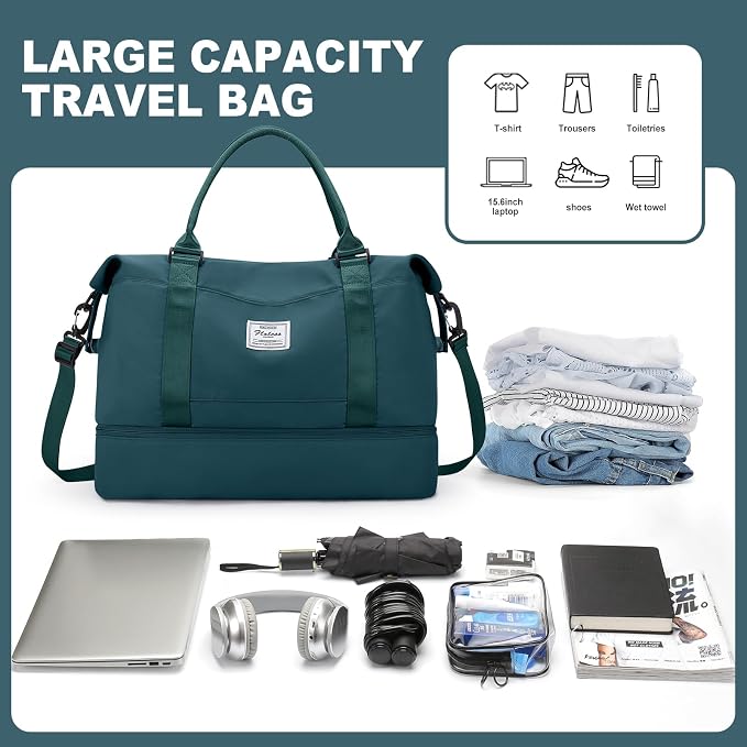 Weekender Bags for Women, Travel Duffel Bags with Shoe Compartment,Personal Item Travel Bag for Airlines, Carry on Overnight Tote Bag for Women with Toiletry Bag, Peacock Blue - Image 4